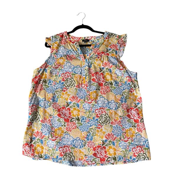 Talbots Women's Blossom Garden Shell Top White Multi Floral Print Cotton Size XL - Picture 2 of 7